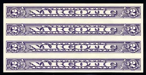 US RJA80a 2c Narcotic Tax Stamp 1963 imperf unwatermarked XF NH vert. strip of 4 - Picture 1 of 2