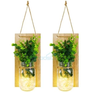 2 Pack Glass Jar Wall Decor Sconces Rustic Hanging LED Fairy Lights Farm House - Picture 1 of 12