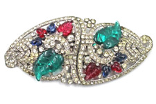 Coro Duette Red Blue Green Glass Convertible Pin or Brooch Fur Dress Coat Clip