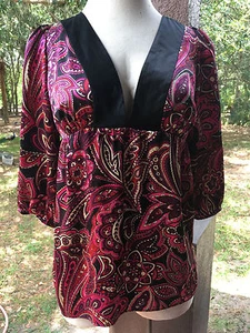 INC Blouse Size 12 Deep Pinks Multi Empire Waist SILK Paisley Top Blouse - Picture 1 of 3