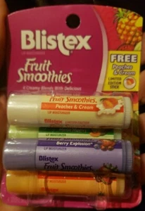Blistex Fruit Smoothies Lip Moisturizer Limited Edition 4 Pack Mel/Trop/Ber/Peac - Picture 1 of 2