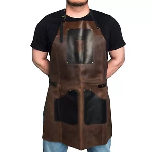 Adjustable Black&Brown Leather Work Apron BeaverCraft AP3X - Picture 1 of 8