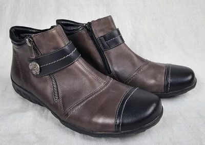 Botas de tornozelo femininas Remonte couro zíper lateral cinza preto conforto tamanho EUA 8 UE 39 - Imagem 1 de 4