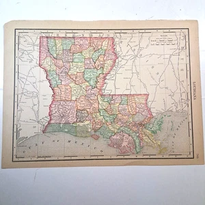 Antique 1895 Louisiana Maine Color Map Rand-McNally Atlas Page - Picture 1 of 9
