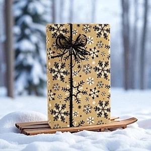 RUSTIC SNOWFLAKE Print Design 24" Gift WRAPPING Paper Choose Length Amount - Picture 1 of 2