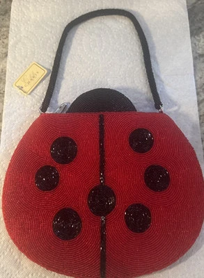 Вышитый бисером блестками божья коровка изменить и карты сумочки красный и черный новый с ярлыками винтажный - Изображение 1 из 4