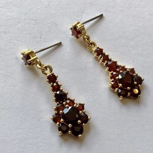 VINTAGE ART DECO OHRRINGE GOLD GEFÜLLT BÖHMISCHER GRANAT R24 - Bild 1 von 2