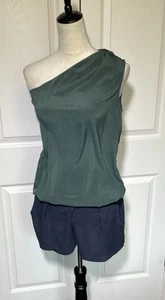 Ramy Brook Silk One Shoulder Green & Blue Romper Size Small - Picture 1 of 10