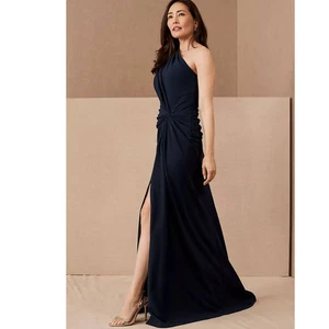 New Anthropologie BHLDN Tadashi Shoji Quinn Dress $408 LARGE Navy Crepe Formal - Picture 1 of 6