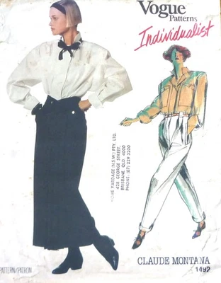 Vogue 1492 Claude Montana 80s pattern size 10 pleat wrap skirt jacket and pants - Image 1 of 2