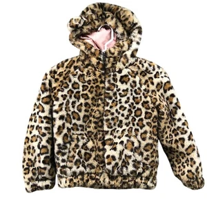 Tucker+Tate Faux Fur Leopard Jacket Girls Size 6 Hoodie Cat Ears Zip Up - Picture 1 of 7