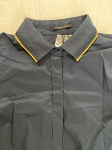 Tahari Womens Navy and Gold ButtonnUp Shirt Size 2 $128 - Picture 1 of 4