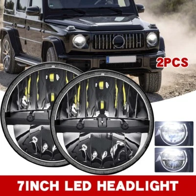 Paar 7 Zoll LED Scheinwerfer Hi/Lo für Mercedes G W460 W461 Jeep Wrangler JK CJ - Bild 1 von 4