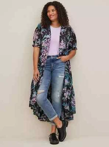 Torrid Ruffle Kimono Chiffon Clip Dot Black Woman's SIZE 3 3X, 22-24 Cover-Up - Picture 1 of 13