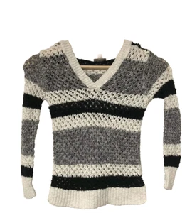 JUSTICE Sweater w/ Hood SIZE 6 Crochet Metallic Striped Long Sleeve - Picture 1 of 4