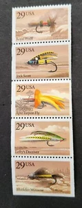 SCOTT #2545-2549 29c BOOKLET STRIP OF 5 - 1991 FISHING FLIES MNH - Bild 1 von 2