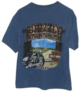 Camisa Harley Davidson Billings Montana Doble Cara Grizzly Azul Cielo Grande 2014 - Imagen 1 de 2