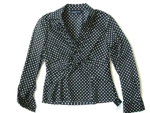 Jones New York Women PS polka dot Blouse Wrap Shirt Black Long Sleeve Cotton Nwt - Picture 1 of 4