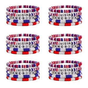 6pcsRed White Blue String Bracelet Patriotic Party Gift Independence Day Jewelry - Picture 1 of 8