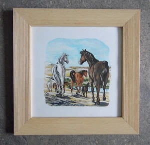 Wild Horses Going to the Water in Desert Landscape. Modern Gouache painting - Picture 1 of 5