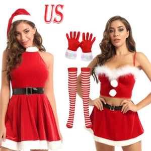 Women Christmas Mrs Santa Claus Costume Sleeveless A-line Dress Xmas Party - Picture 1 of 38