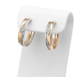 Georg Jensen Fusion Ear Hoop Earrings Rose Gold and White Gold With Diamond