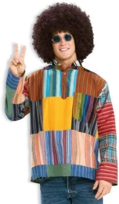 Patchwork Shirt 60's Hippie Groovy Fancy Dress Up Halloween Costume Accessory - Image 1 of 2