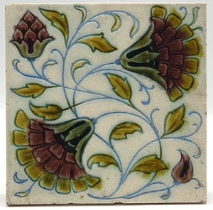Antique Fireplace Tile Majolica Floral Design Gibbons Hinton & Co C1900 - Picture 1 of 3