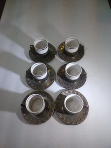 VINTAGE SILVER PLATED ESPRESSO MUG SET  And Saucers Set Of 6 - Picture 1 of 9