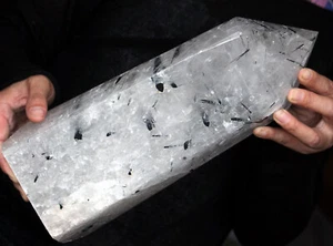 4875g NATURAL BLACK TOURMALIN HAIR QUARTZ CRYSTAL POINT HEALING 1 - Picture 1 of 10