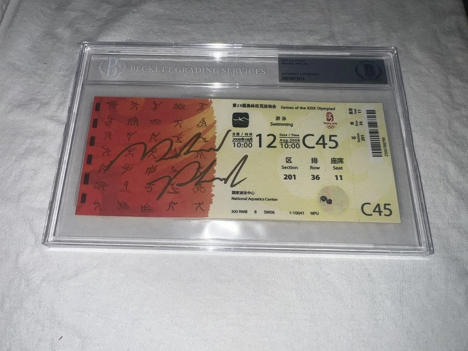 Boleto Olímpico Michael Phelps Firmado Beijing 2008 28 Medallas de Oro EE. UU. Beckett #2 Foto 1 de 1