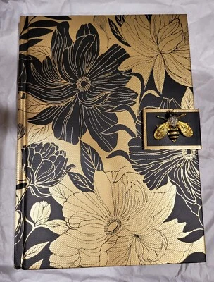 Punch Studio Jeweled Bee Brooch~Black & Gold Magnetic Journal ~208 pages (New) - Image 1 of 4