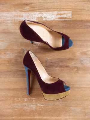 CHRISTIAN LOUBOUTIN леди Пип бордовый синий и желтый замшевый платформе насосы 8 38 - Изображение 1 из 4