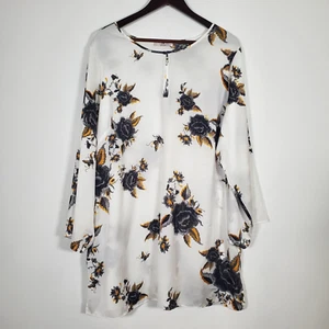 Natori Womens Tunic Black White Floral Size 1X Polyester Keyhole Long Sleeve - Picture 1 of 13