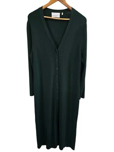 commonry green viscose ribbed knit long sleeve button front bodycon dress 18 - Picture 1 of 18