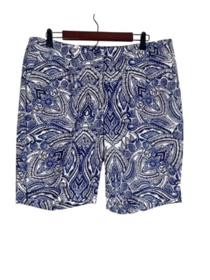 Pantalones Cortos Florales Talbots 16WP Azul Chino Neutro Tropical Viaje Costero Años 80 Chic  Foto 1 de 4