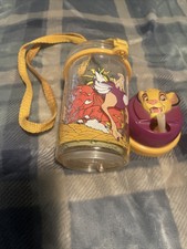 Vintage Disney Kibouki Aladdin Glitter Tumbler Cup Lion King Simba Strap Straw