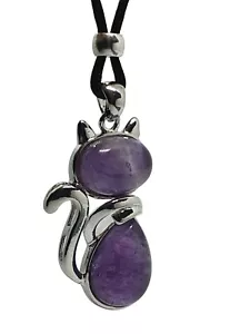 Amethyst Cat Necklace Pendant Large Crystal Gemstone Anxiety Love Stone Corded - Picture 1 of 12
