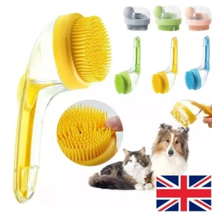 Pet Bath Brush Soft Silicone Long Handle With Shampoo Dispenser Gentle Massage - Picture 1 of 16
