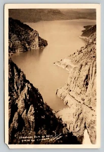 RPPC Shoshone Dam Wyoming WY Aerial View Cars FJ Hiscock Real Photo VTG Unused - Picture 1 of 2