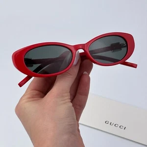 Gucci Women Sunglasses Shiny Red Grey Cat Eye GG1680S 005 BRAND NEW - Picture 1 of 10