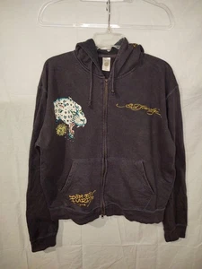 Felpa con cappuccio vintage Christian Audigier X Ed Hardy taglia XL full zip impreziosita Y2K - Foto 1 di 19