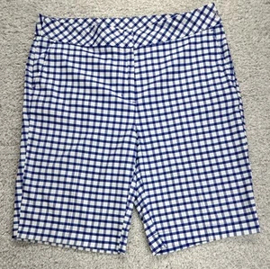 Izod Golf Bermuda Shorts Women's 12 Blue & White Checked Mid Rise 10" Inseam - Picture 1 of 8