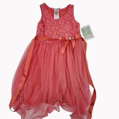 Bonnie Jean Little Girls Size 6 Coral Lace Tulle Party Dress Satin Bow NWT - Image 1 of 4