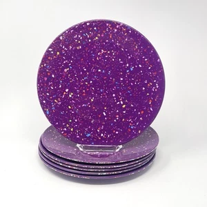 Zak! Designs Purple Melamine Plastic Confetti 10.5” Dinner Plates Set Of 6 - Picture 1 of 7