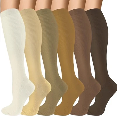 6 Pairs Compression Socks for Women Men Large-X-Large, 07-white Brown Series  - Image 1 of 4