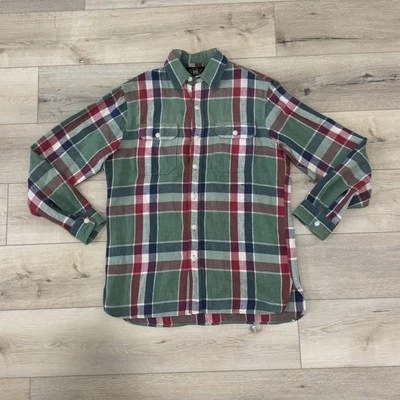 RRL Double RL Shirt Men's Medium Green Button Down Plaid Work Linen Flannel - Image 1 of 4