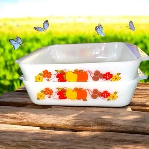 2 Anchor Hocking 432 HILDI FRUIT 1.5 Quart Baking Casserole Dish Milk Glass 6X10 - Picture 1 of 2