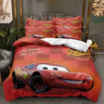 Lightning McQueen cartoon anime Bedding set duvet cover bed comforter pillowcase - Image 1 of 4
