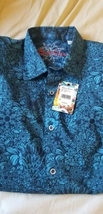 Robert Graham Blue Black Floral Short Sleeve Size M BRAND NEW w/ Tags - Picture 1 of 4